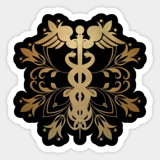 Abstract Floral Caduceus - Gold Sticker